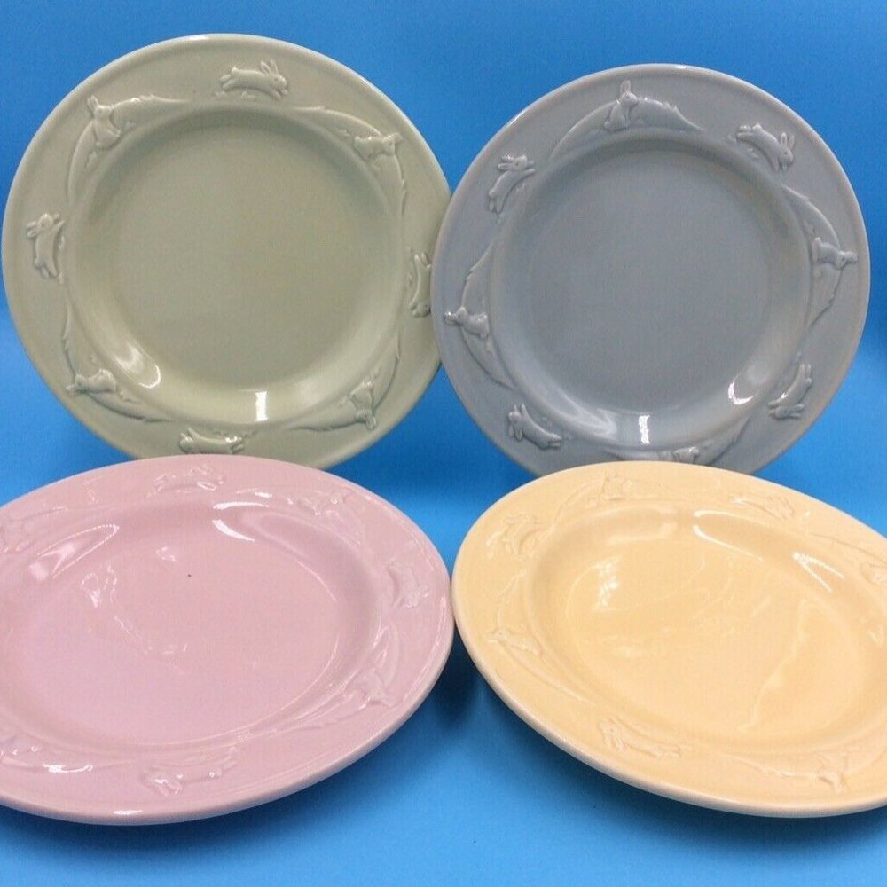 4 HALLMARK Easter Embossed Bunny Rabbit Plates